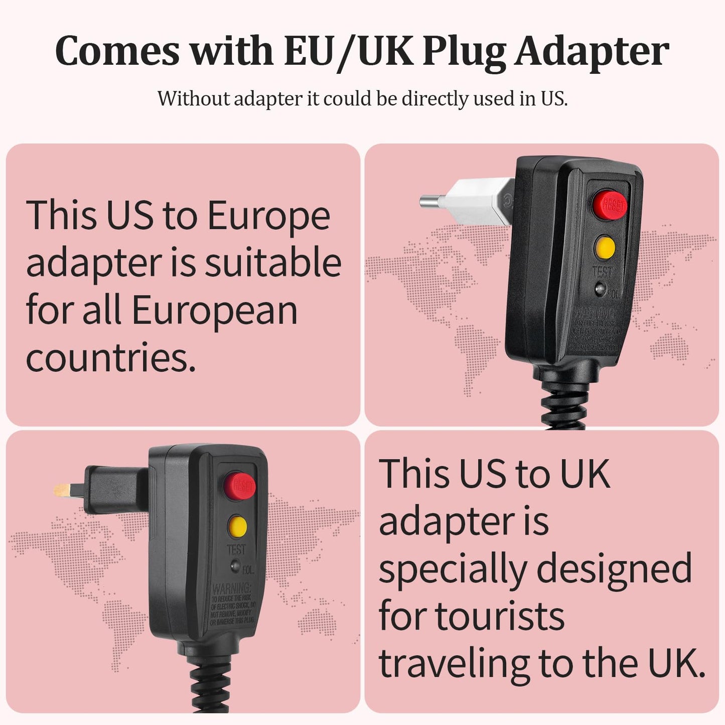 110~250V Multi-Voltage Hair Dryer Brush for International Travel, EU/UK Plug Adapter & Travel Case Included, Europe Travel Essentials for Women