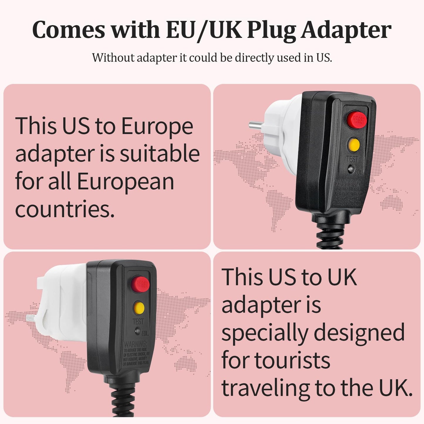 ANGILALA Dual Voltage(100~250V) Mini Hair Dryer Brush with European Plug Adapter for International Travel, Europe Travel Essentials for Women