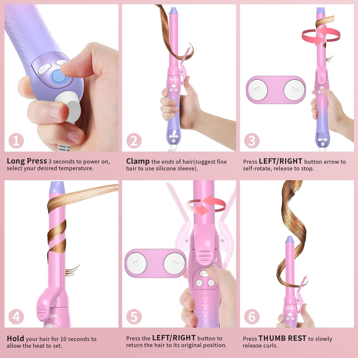 Rotating Curling Iron, Hair Curler Automatic Rotating, Risadora de Pelo Giratoria, Easiest Curling Iron for Beginners, Best Curling Iron for Thin Fine Hair