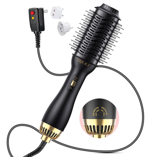 ANGILALA Dual Voltage(100~250V) Mini Hair Dryer Brush with European Plug Adapter for International Travel, Europe Travel Essentials for Women