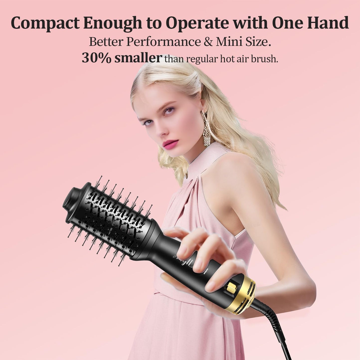 ANGILALA Dual Voltage(100~250V) Mini Hair Dryer Brush with European Plug Adapter for International Travel, Europe Travel Essentials for Women