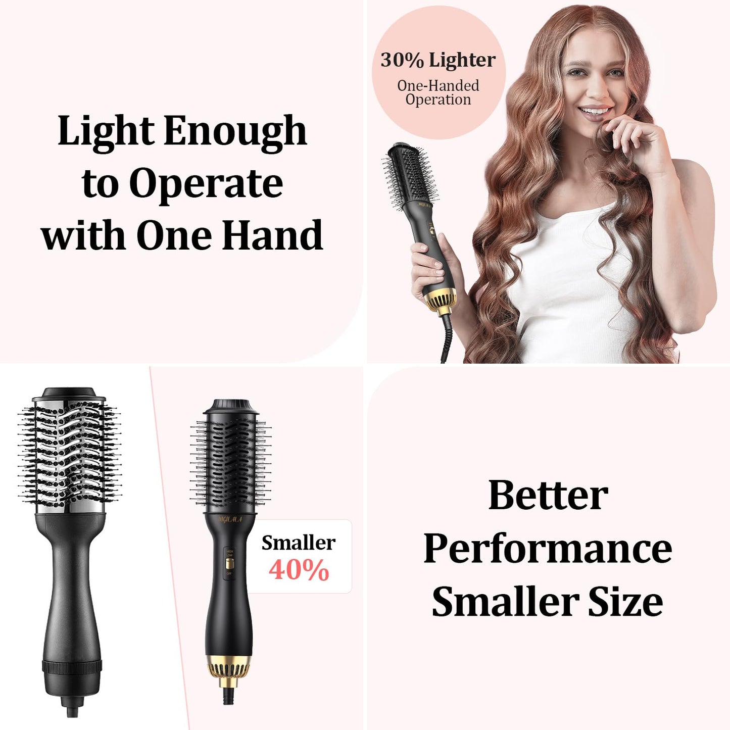 ANGILALA Dual Voltage(100~250V) Mini Hair Dryer Brush with European Plug Adapter for International Travel, Europe Travel Essentials for Women